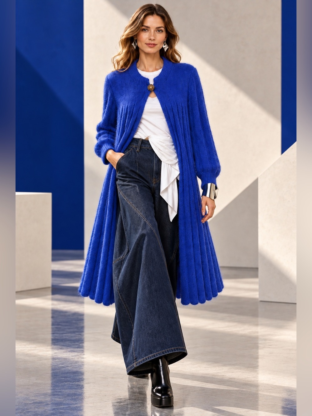 Handmade Accordion-Pleat Longline Sweater